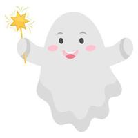 lindo fantasma con varita mágica de halloween. ilustración vectorial vector