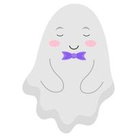 Cute ghost with a beautiful Halloween bow. Vector illustration.