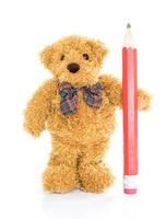 Teddy bear with red pencil photo