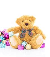 Teddy bear with gifts and ornaments christmas photo