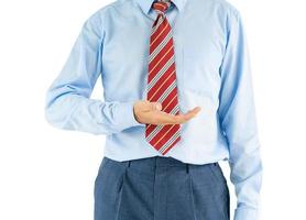 Male wearing blue shirt reaching hand out with clipping path photo
