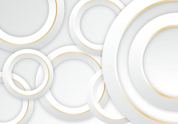 Abstract 3D Circle Papercut Layer White Background with Gold Line Effect Copy Space for Text