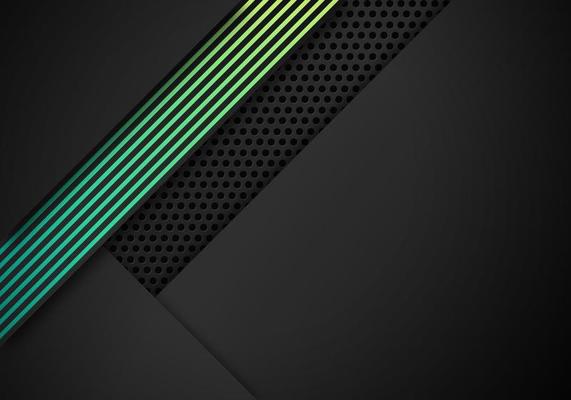 Dark Abstract Background Overlap Layers with Blue and Green Gradient Line Decoration