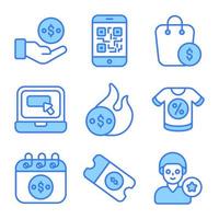 iconos de lunes cibernético conjunto de iconos vectoriales relacionados con el comercio electrónico y las compras. vector