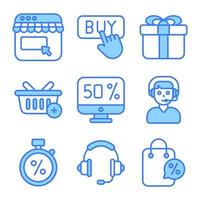 iconos de lunes cibernético conjunto de iconos vectoriales relacionados con el comercio electrónico y las compras. vector