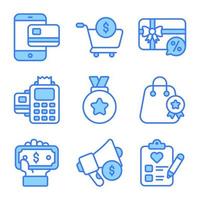 iconos de lunes cibernético conjunto de iconos vectoriales relacionados con el comercio electrónico y las compras. vector