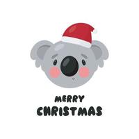 Christmas greeting card with cute koala. Vector illustration in cartoon style. White background.