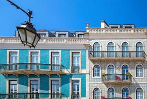 Portugal, Colorful buildings of Lisbon historic center near landmark Rossio Square