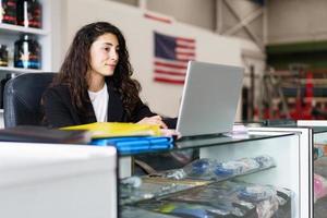 Positive woman preparing for psychology session in gym photo