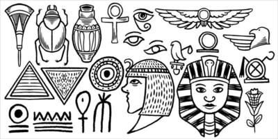 Twenty two hand drawn set of egyptian tribal drawing. vector