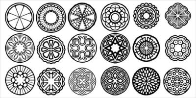 Eighteen hand drawn set of abstract circle tribal drawing. vector