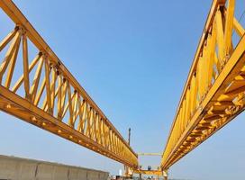 This is the steel structure of a launcher gantry that will be used for erection precast concrete I Girder PCI Girder. photo