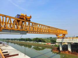 This is the steel structure of a launcher gantry that will be used for erection precast concrete I Girder PCI Girder. photo