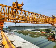 This is the steel structure of a launcher gantry that will be used for erection precast concrete I Girder PCI Girder. photo