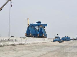 This is the steel structure of a launcher gantry that will be used for erection precast concrete I Girder. photo