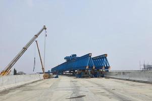 This is the steel structure of a launcher gantry that will be used for erection precast concrete I Girder. photo