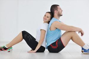 happy young couple fitness workout and fun photo