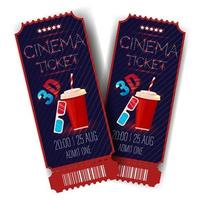 Cinema vector tickets isolated on white background. 3d cinema ticket. Realistic front view illustration.