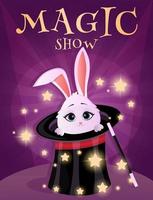 cartel de circo con conejo en sombrero de copa y varita mágica. show de magia. vector