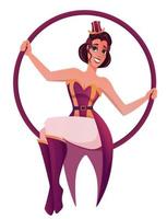 Aerial gymnast girl sit on hoop. Circus gymnast. Cartoon character. vector