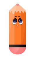 Vector cartoon illustration orange pencil mascot character.