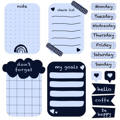 Cute planner stickers. Organizer tags, color patterns and calendar icons.  Check, planners and weekly label days. School day planning stickers with  trendy lettering and elements. Back to school 20794811 Vector Art at