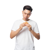 jeune homme asiatique avec découpe de hamburger, fichier png