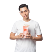 jeune homme asiatique tenant une découpe de pop-corn, fichier png