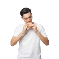 jeune homme asiatique avec découpe de hamburger, fichier png