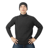 retrato de un hombre asiático con suéter y gorro recortado, archivo png