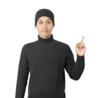 ritratto di asiatico uomo indossare maglione e Beanie ritagliare, png file