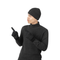 Portrait of Asian man wearing sweater and beanie cutout, Png file