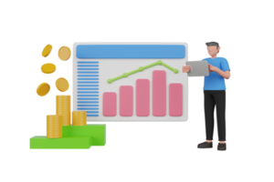 3d illustration av pengar sparande data. finansiera sparande.3d tolkning pil tillväxt upp med mynt staplar. företag finansiell inkomst från investering. png