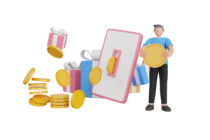 3d illustration of saving money in smartphone. ATM on Smartphone transfer coins money into wallet, Cashback concept. Finance saving. 3d rendering illustration png