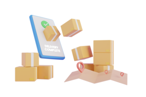 E-Commerce-Konzept, Lieferservice für mobile Anwendungen. 3D-Logistikanwendungsdienstkonzept. 3D-Rendering.