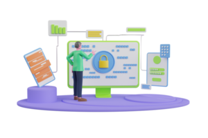 3d renderen veiligheid systeem Aan wolk berekenen technologie.data veiligheid concept.data veiligheid bescherming.concept voor web bladzijde, banier, presentatie, sociaal media, documenten, kaarten, affiches. png