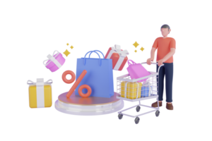 ilustración 3d de compras en línea. tienda de compras en línea para la venta. fondo 3d de comercio electrónico móvil. concepto de compra y venta. png