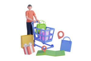 achats en ligne illustration 3d. magasin en ligne. concept de marketing numérique. magasin moderne. rendu 3d. png