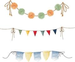 watercolor set of multi-colored children's garlands, hand-painted. vector