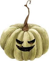 ilustración acuarela para la fiesta de halloween calabaza verde con una mueca. vector