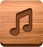 botão de nota de música de madeira, ícone de madeira