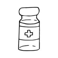 medicine bottle with vaccine hand drawn doodle. , scandinavian, nordic, minimalism monochrome icon vector