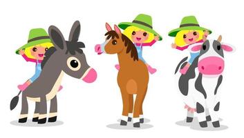 Cute animals in ranch, Farm and agriculture. illustrations of village life and objects Design for banner, layout, annual report, web, flyer, brochure, ad. vector