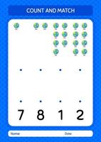 Count and match game with globe. worksheet for preschool kids, kids activity sheet vector