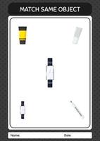 Match with same object game watch. worksheet for preschool kids, kids activity sheet vector