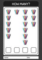 How many counting game with crayons. worksheet for preschool kids, kids activity sheet vector