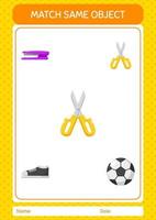 Match with same object game scissors. worksheet for preschool kids, kids activity sheet vector