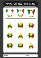 juego de patrón de coincidencia con rotulador. hoja de trabajo para niños en edad preescolar, hoja de actividades para niños vector