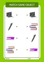 Match with same object game summer icon. worksheet for preschool kids, kids activity sheet vector