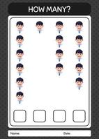 How many counting game with boy. worksheet for preschool kids, kids activity sheet vector